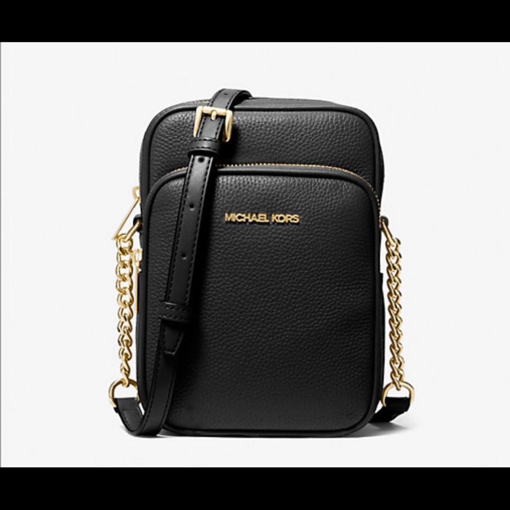 SOLD Michael Kors Black Leather Crossbody with Gold Hardware - Men or Women